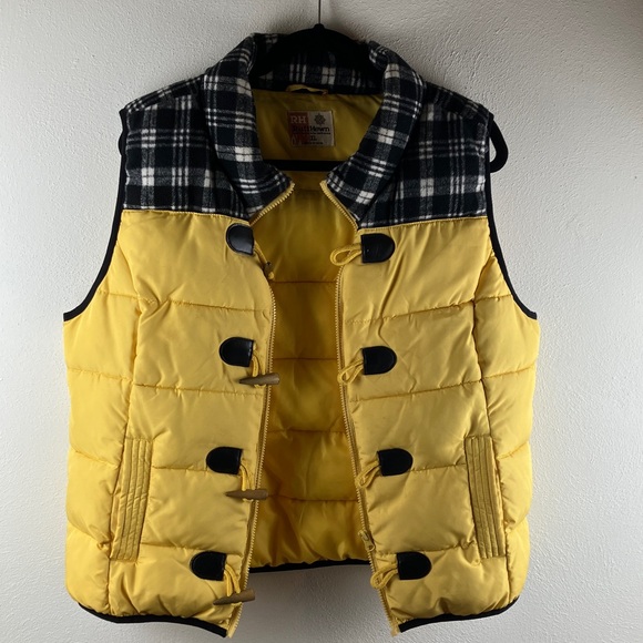 Ruff Hewn Jackets & Blazers - RH RuffHewn Size XL Toggle & Full Zip Closure Vest Yellow Plaid Fleece Collar